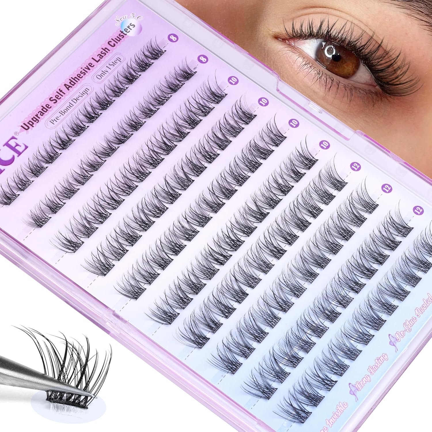 Self Adhesive Eyelashes Reusable Natural Self Adhesive Lash Clusters Wispy Press on Lashes Pre-Glue 8-12mm 120pcs C Curl DIY Eyelash Extensions Kit No Glue Needed by ALICE-FemmiqueWomen
