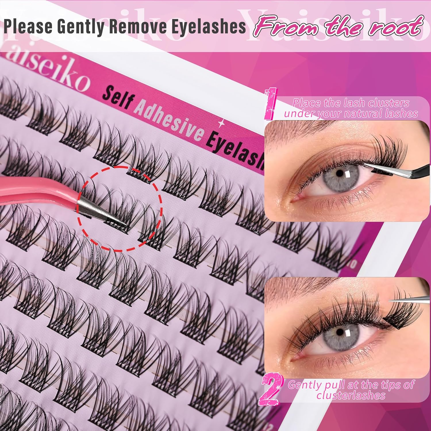 Self Adhesive Eyelashes Clusters Kit Lash Clusters DIY Eyelashes Pre Glued Lashes Extensions No Glue Needed lash Clusters D Curl Individual Lashes(A02,10-16mm,110Pcs)-FemmiqueWomen