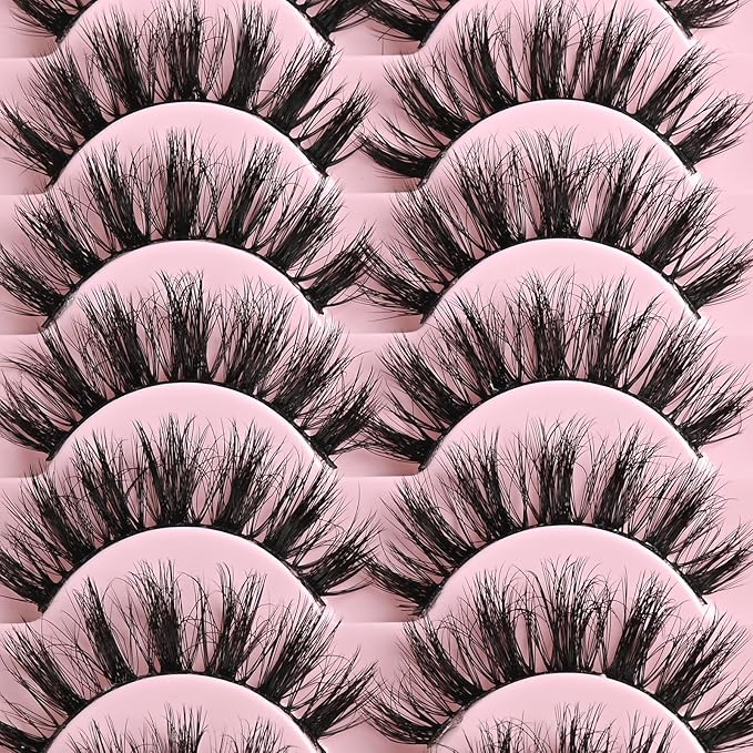 FARRED Fluffy Lashes Natural Eyelashes Short Wispy Eye Lash Strips 14 Pairs Separated Volume Eyelash Pack 16mm Dramatic Wispies Fake Strip Lashes Clusters Cat Eye Pestañas Spiky Look (F24 | 9-16mm)-FemmiqueWomen