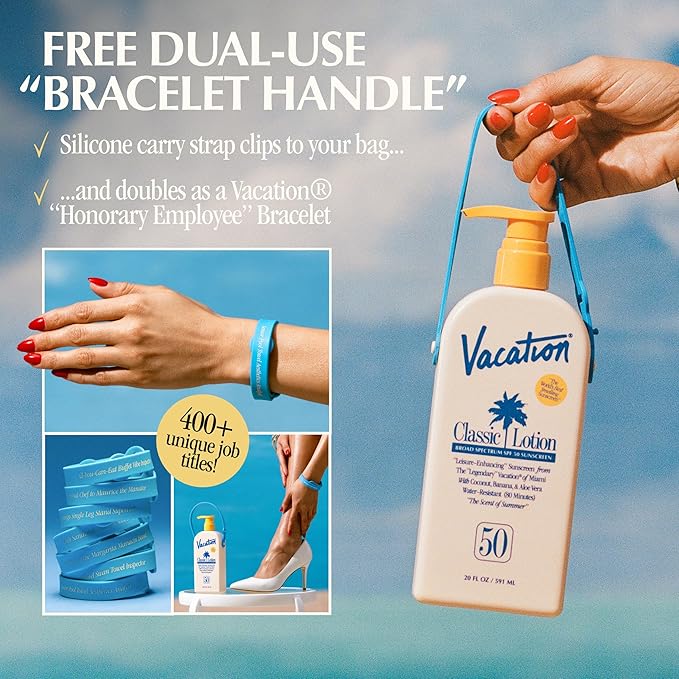 Vacation Classic Lotion SPF 50 Sun Jug, Broad Spectrum Bulk Sunscreen SPF 50, Water Resistant Sunblock, Suntan Lotion with Pump, Vegan, Family-Size, 20 Fl. Oz.-FemmiqueWomen