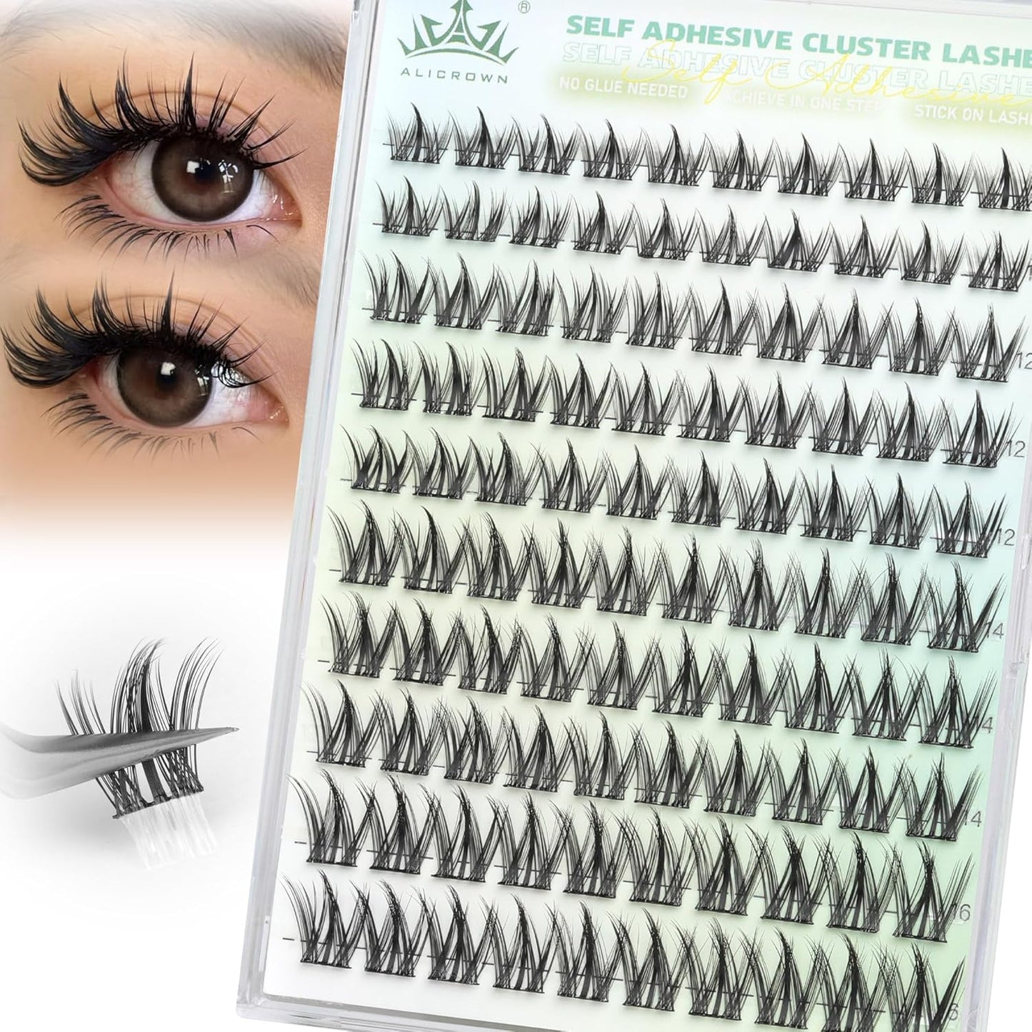 Self Adhesive Eyelashes Manga Lash Clusters 10MM-16MM No Glue Needed Eyelash Clusters Wispy Self Adhesive Lash Extensions Spiky Pre Glued Eyelash Extensions 100Pcs-FemmiqueWomen