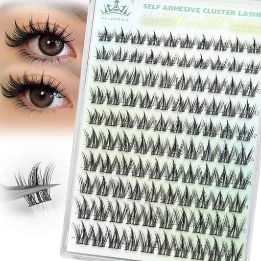 Self Adhesive Eyelashes Manga Lash Clusters 10MM-16MM No Glue Needed Eyelash Clusters Wispy Self Adhesive Lash Extensions Spiky Pre Glued Eyelash Extensions 100Pcs-FemmiqueWomen