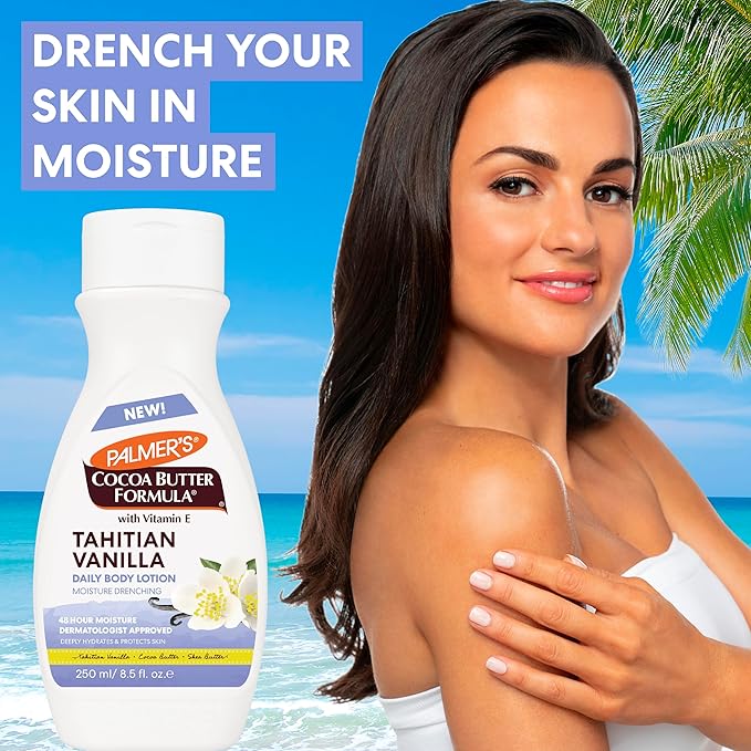 Palmer's Cocoa Butter Formula Tahitian Vanilla Body Lotion, 8.5 Oz, Daily Moisturizing Lotion for Dry Skin with Shea Butter & Vitamin E, Hydrates & Protects, Helps Provide 48-Hour Deep Moisture-FemmiqueWomen