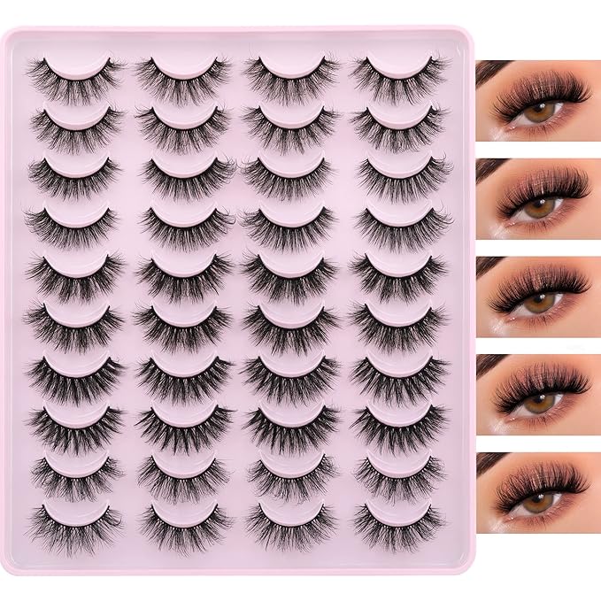 JIMIRE False Eyelashes Natural Fluffy Wispy Faux Mink Lashes 5D 14mm-18mm 5 Styles Mixed Lashes for Small Eyes Natural Look Fake Eyelashes 20 Pairs Multipack-FemmiqueWomen