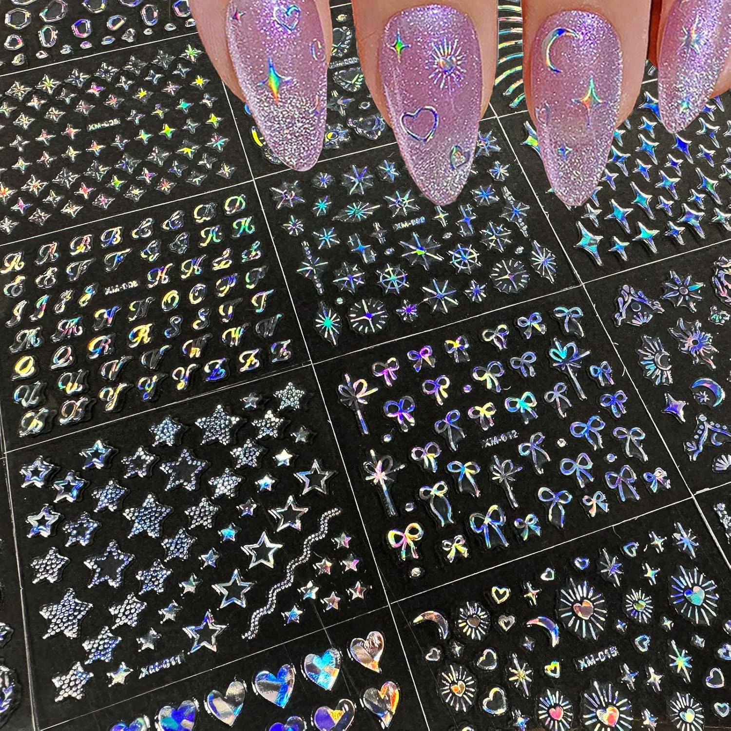 30 Sheets Star Nail Art Stickers Aurora Star Line 3D Self Adhesive Nail Stickers for Nail Art Moon Stars Nail Decals Heart Nail Supplies for Women and Girls Manicure DIY Decoration-FemmiqueWomen