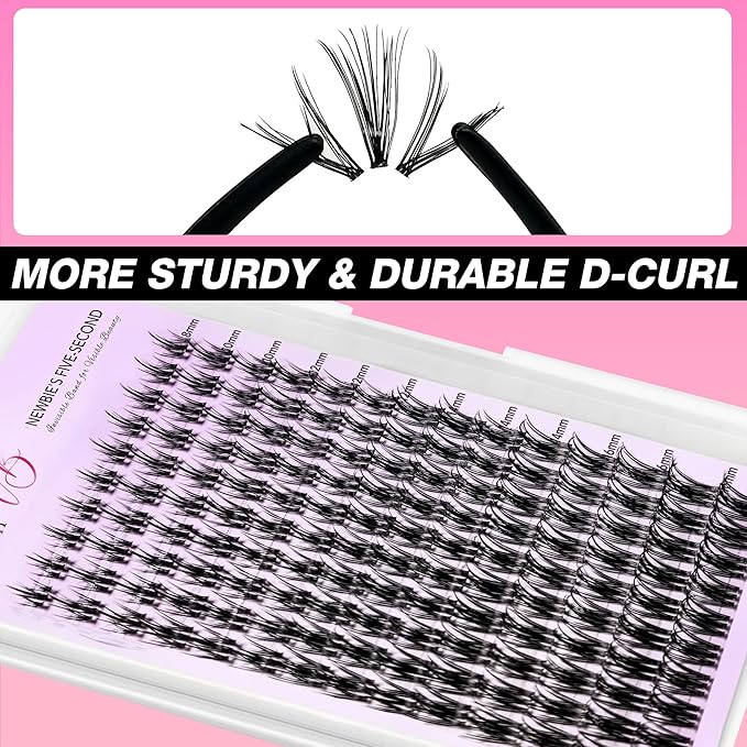 VEYESBEAUTY Lash Clusters Kit Eyelash Extensions Thin & Invisible Band Individual False Eyelashes Newbie's Five-Second Series Wispy Lash Tray for Self-application, Camellia Lashes 8-18mm Mixed Length-FemmiqueWomen