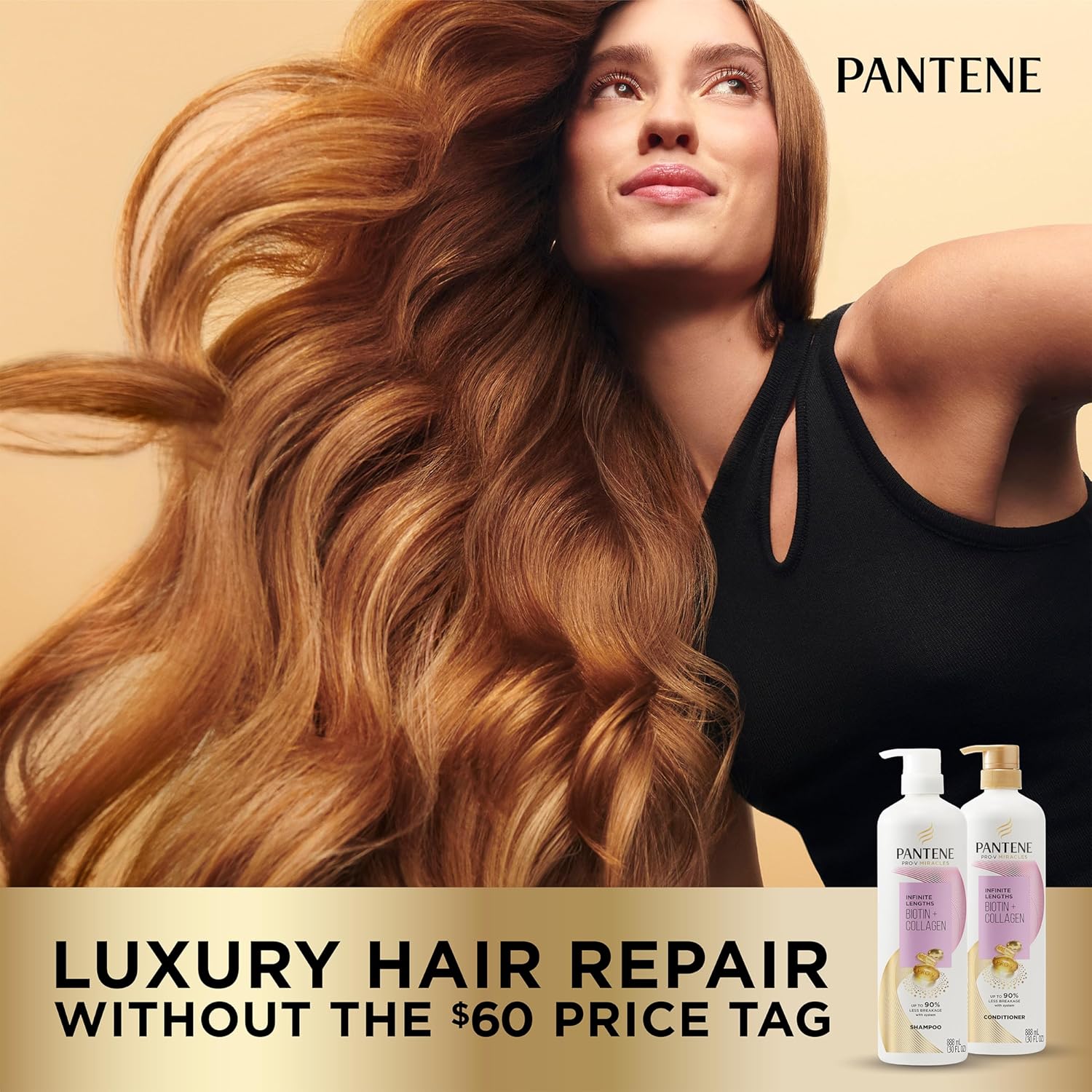 Pantene Infinite Lengths Shampoo, Sulfate Free with Biotin + Collagen, Strengthens Brittle Hair, Up to 90% Less Breakage, Safe for Color Treated Hair, Pro-V Miracles, Floral Scent, 30 Fl Oz-FemmiqueWomen