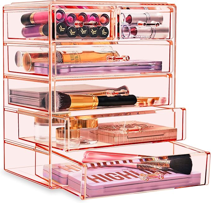 Sorbus Acrylic Makeup Organizer - Organization and Storage Case for Cosmetics Make Up & Jewelry - Big Clear Makeup Organizer for Vanity, Bathroom, College Dorm, Closet, Desk (4 Large, 2 Small Drawers)-FemmiqueWomen