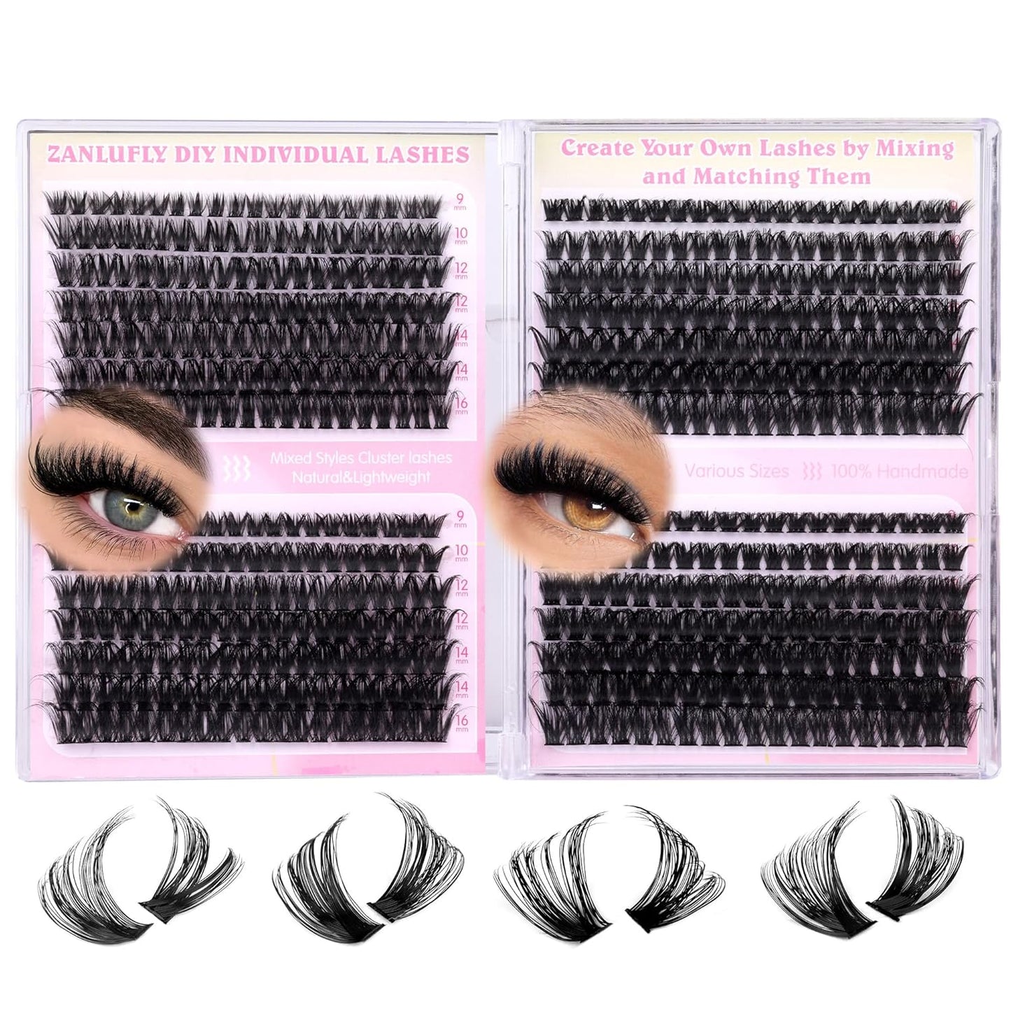 Lash Clusters D-Curly Individual Lashes Volume Eyelash Clusters Bulk zanlufly Thick Lash Extension 560Pcs Natural DIY Eyelash Extension (9-16MM,60D+70D+80D+100D)-FemmiqueWomen
