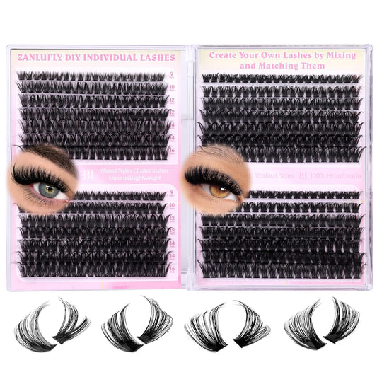 Lash Clusters D-Curly Individual Lashes Volume Eyelash Clusters Bulk zanlufly Thick Lash Extension 560Pcs Natural DIY Eyelash Extension (9-16MM,60D+70D+80D+100D)-FemmiqueWomen