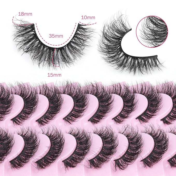 Mink Lashes 10 Pairs False Eyelashes D Lashes Natural Cat Eye Volume Faux Mink Lashes Wispy 18 mm 5D Thick Soft Eyelashes Pack by FANXITON-FemmiqueWomen