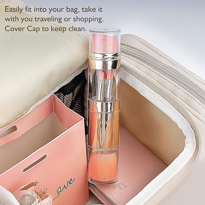 kullder Travel Makeup Brush 5 in 1 Makeup Brush set Blend Sponge Eyebrow Eyeshadow & Blush Brushes for Foundation Concealer Double Ended Makeup Brush with Powder Puff Ideal Womens Gifts-FemmiqueWomen