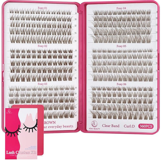 Lash Clusters - Dark Brown Lashes 360PCS Natural Wispy Fluffy Eyelash Clusters 8-16 MM Eyelash Extensions D Curl Faux Mink Lash Extensions DIY at Home-FemmiqueWomen