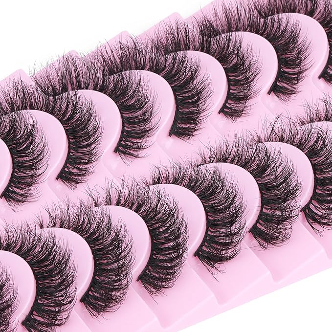 Mink Lashes 10 Pairs False Eyelashes D Lashes Natural Cat Eye Volume Faux Mink Lashes Wispy 18 mm 5D Thick Soft Eyelashes Pack by FANXITON-FemmiqueWomen