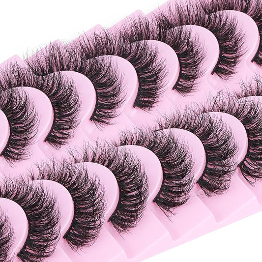 Mink Lashes 10 Pairs False Eyelashes D Lashes Natural Cat Eye Volume Faux Mink Lashes Wispy 18 mm 5D Thick Soft Eyelashes Pack by FANXITON-FemmiqueWomen
