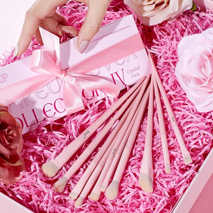 Jessup Eyeshadow Brush Set 10Pcs Pink Eye Makeup Brushes Concealer Brush Premium Synthetic Eye shadow Eyeliner Smudge Crease Blending Brush for Makeup, T496-FemmiqueWomen