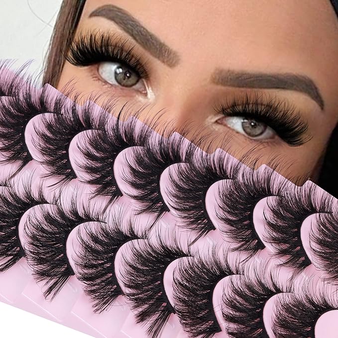 FANXITON False Eyelashes Fluffy Mink Lashes 20 mm Cat Eye Lashes Long 5D Wispy Dramatic 10 Pairs Pack-FemmiqueWomen