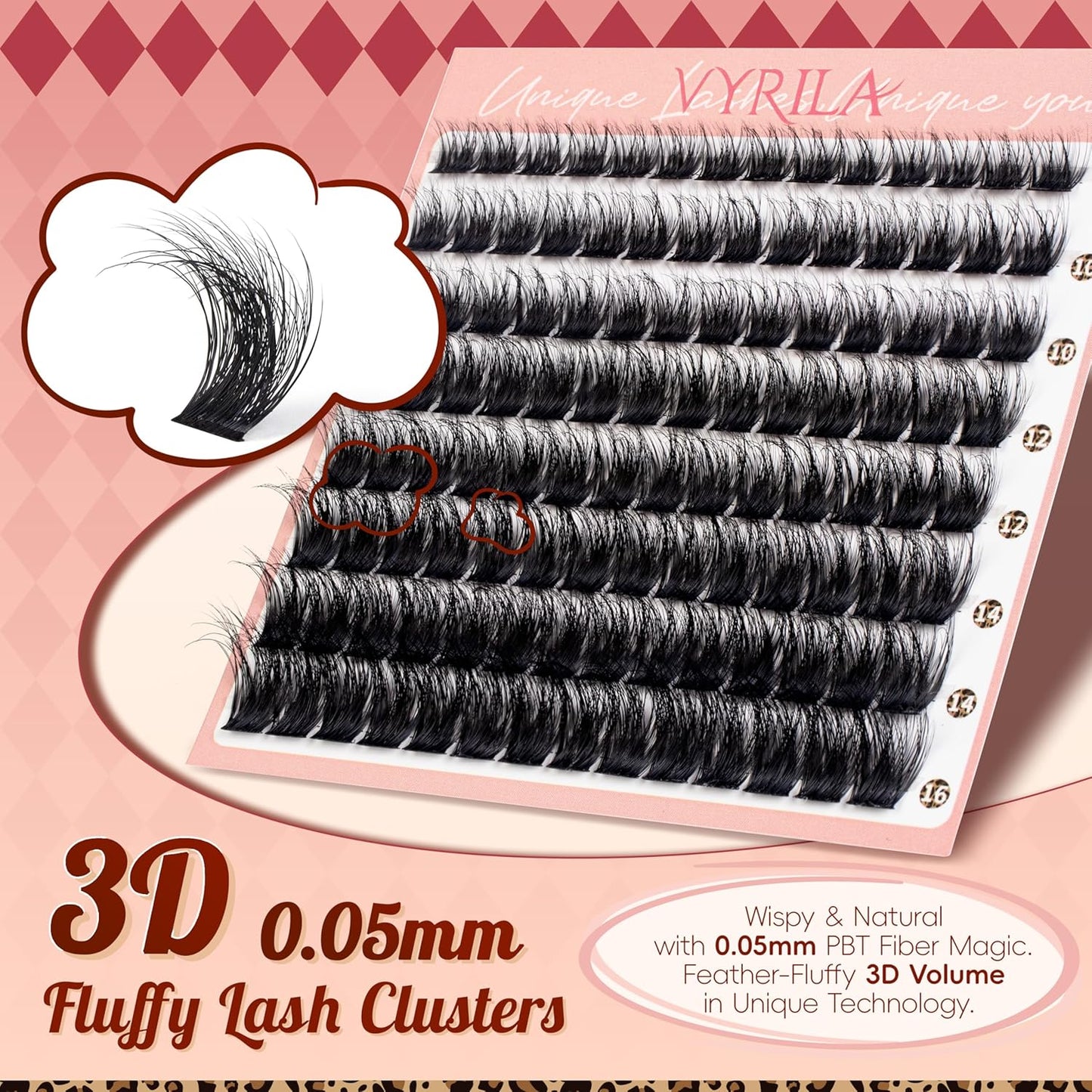Lash Clusters 0.05mm PBT Fiber Eyelash Clusters, 0.1mm Superfine Black Band D Curl Diy Lash Extension, 112pcs 8-16mm Individual Like Eyelash Extensions (Lushy-D-8-16Mix)-FemmiqueWomen