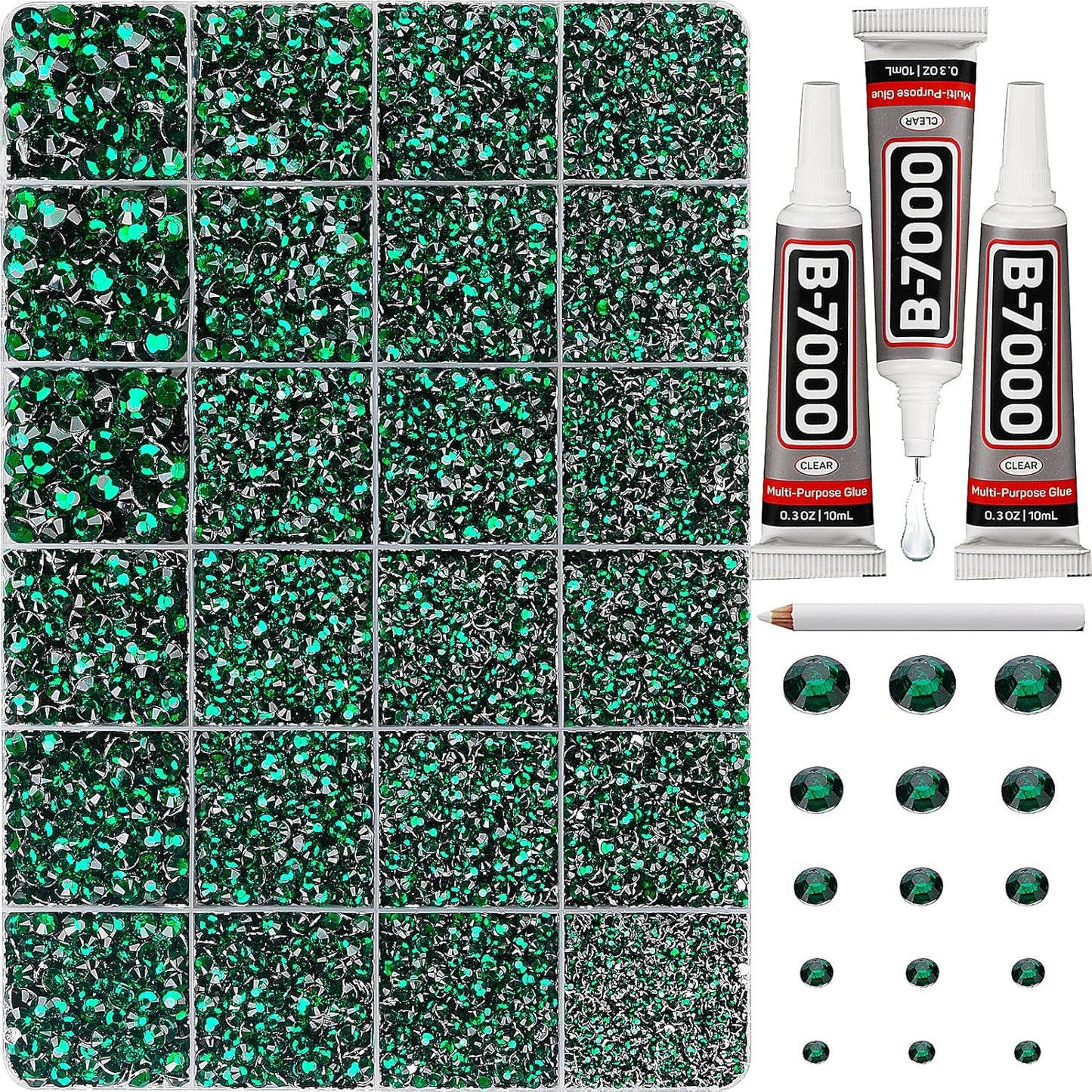 30000Pcs Resin Rhinestones for Crafting Bedazzling, Green Flatback Gems Crystal for Crafts Clothing Shoes Fabric Tumbler Cups, Flat Back Dark Emerald Green Jewels Bulk with b7000 Glue-FemmiqueWomen