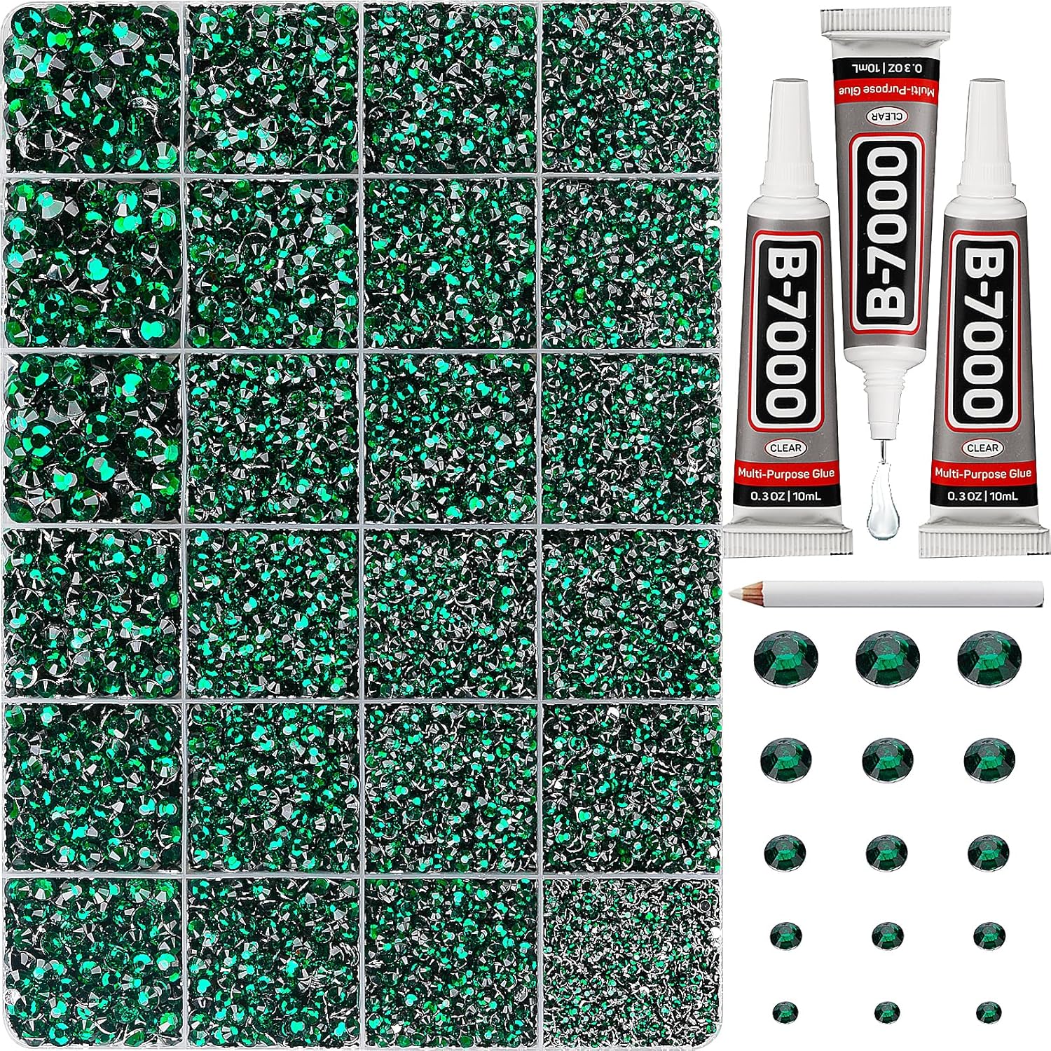 30000Pcs Resin Rhinestones for Crafting Bedazzling, Green Flatback Gems Crystal for Crafts Clothing Shoes Fabric Tumbler Cups, Flat Back Dark Emerald Green Jewels Bulk with b7000 Glue-FemmiqueWomen