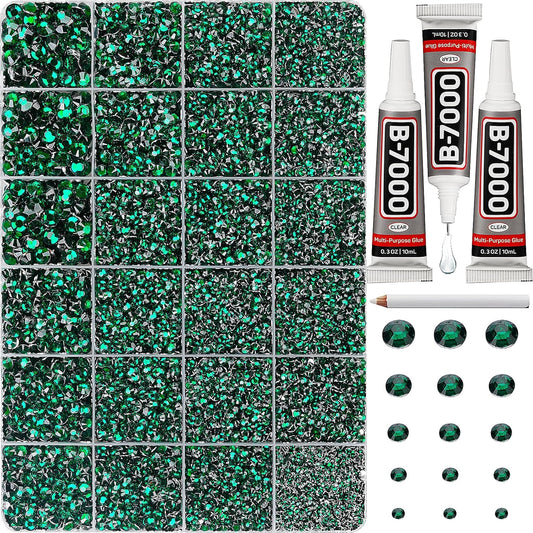 30000Pcs Resin Rhinestones for Crafting Bedazzling, Green Flatback Gems Crystal for Crafts Clothing Shoes Fabric Tumbler Cups, Flat Back Dark Emerald Green Jewels Bulk with b7000 Glue-FemmiqueWomen