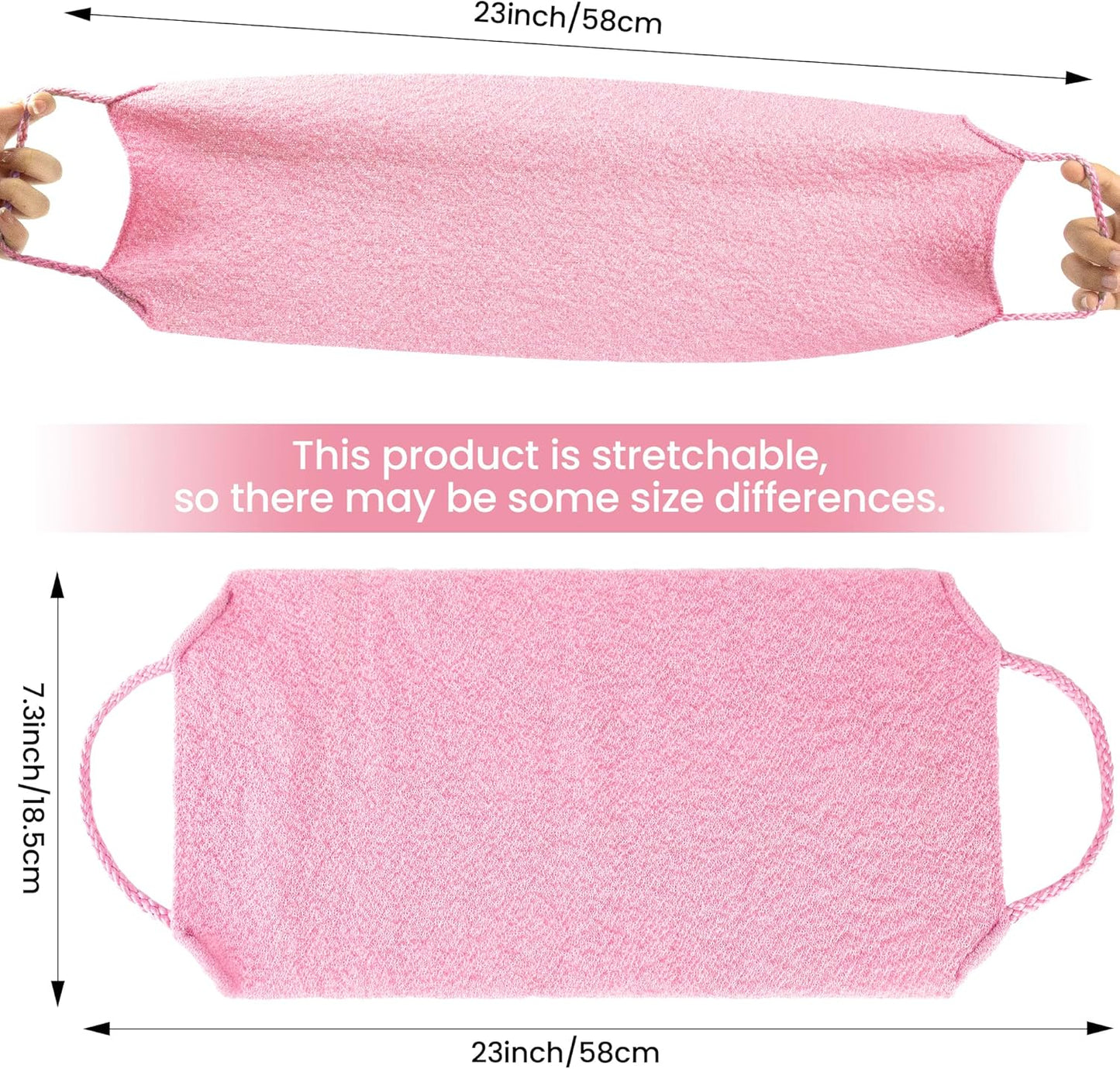 3 Pcs Double-Sided Back Exfoliator Body Scrub Towel, Exfoliating Back Scrubber with Handles,Exfoliating Washcloth Bath Tool in Shower, Stretchable Back Washer to Deep Cleans Skin (Pink)-FemmiqueWomen