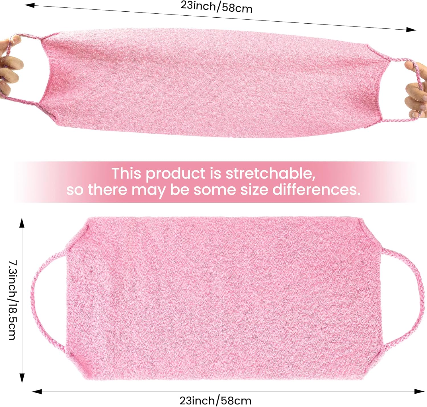 3 Pcs Double-Sided Back Exfoliator Body Scrub Towel, Exfoliating Back Scrubber with Handles,Exfoliating Washcloth Bath Tool in Shower, Stretchable Back Washer to Deep Cleans Skin (Pink)-FemmiqueWomen