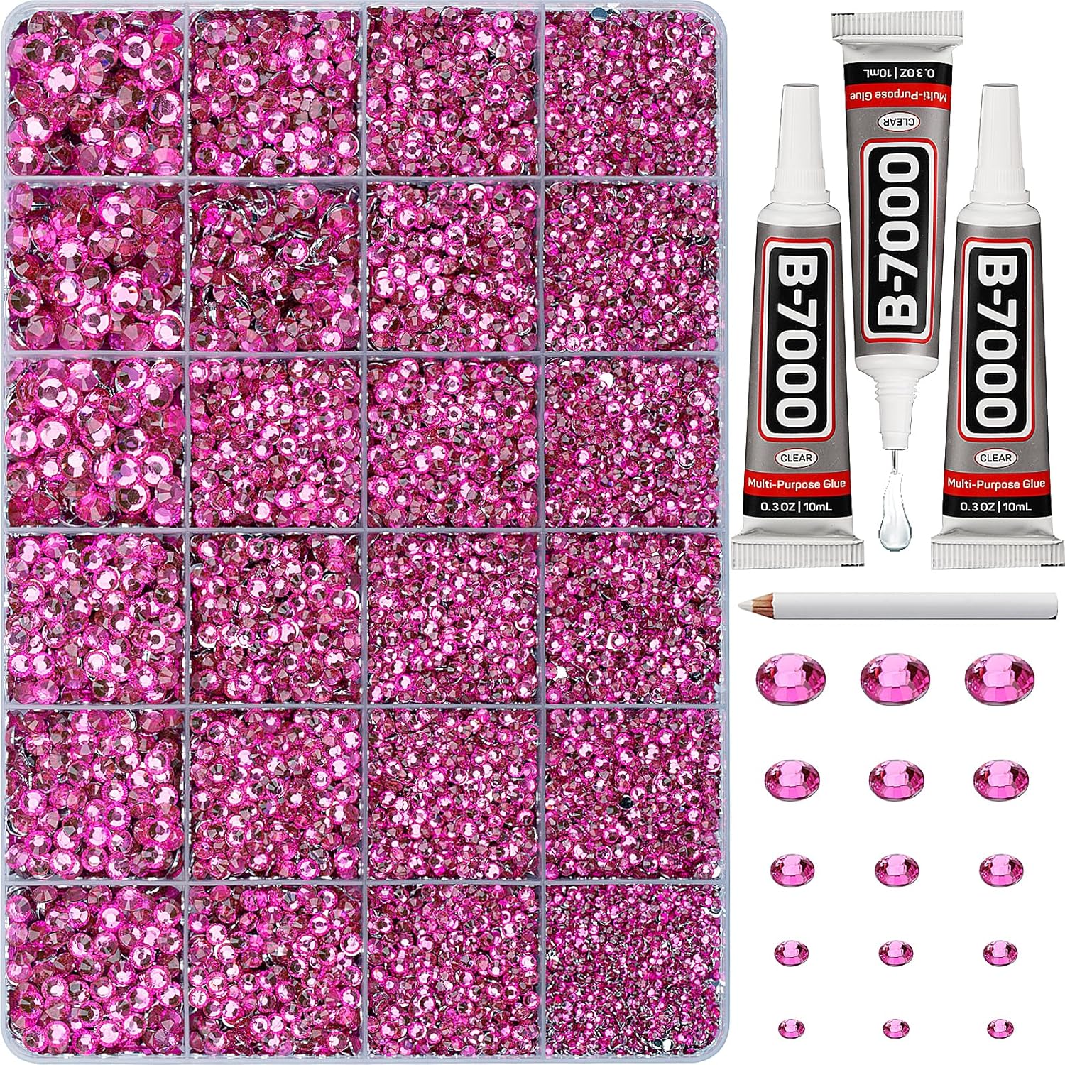 30000Pcs Resin Rhinestones Set for Crafting Bedazzling, Hot Pink Flatback Gems Jewels Crystals for Crafts Clothes Shoes Fabric Shirts Tumblers Cups, Flat Back Bedazzler Kit with b 7000 Glue-FemmiqueWomen