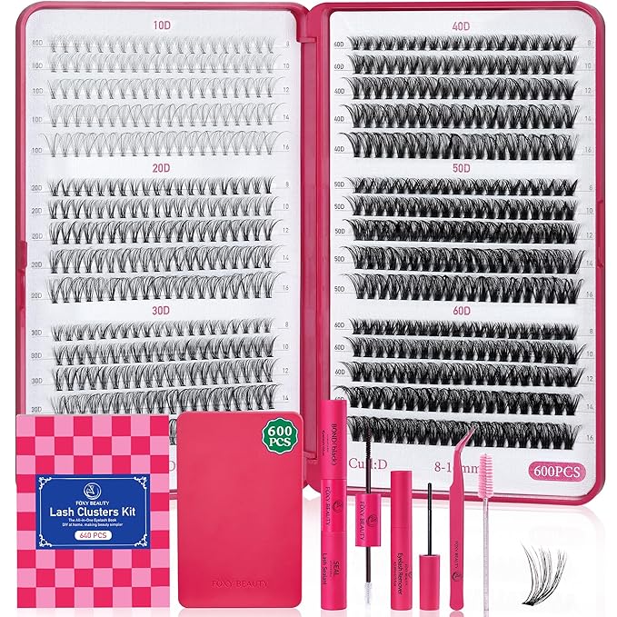 Lash Clusters 600PCS Lashes - Wispy Lash Clusters 10D 20D 30D+40D50D60D Individual Lashes Clusters D Curl Lash Extension 8-16MM Eyelash Clusters with Lash Bond and Seal-FemmiqueWomen