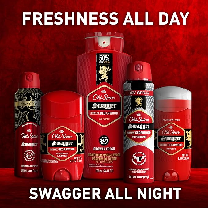 Old Spice Body Wash for Men, 24/7 Shower Fresh with Lasting Scent, Red Collection, Swagger with Cedarwood Scent, 33.4 fl oz (Pack of 4)-FemmiqueWomen