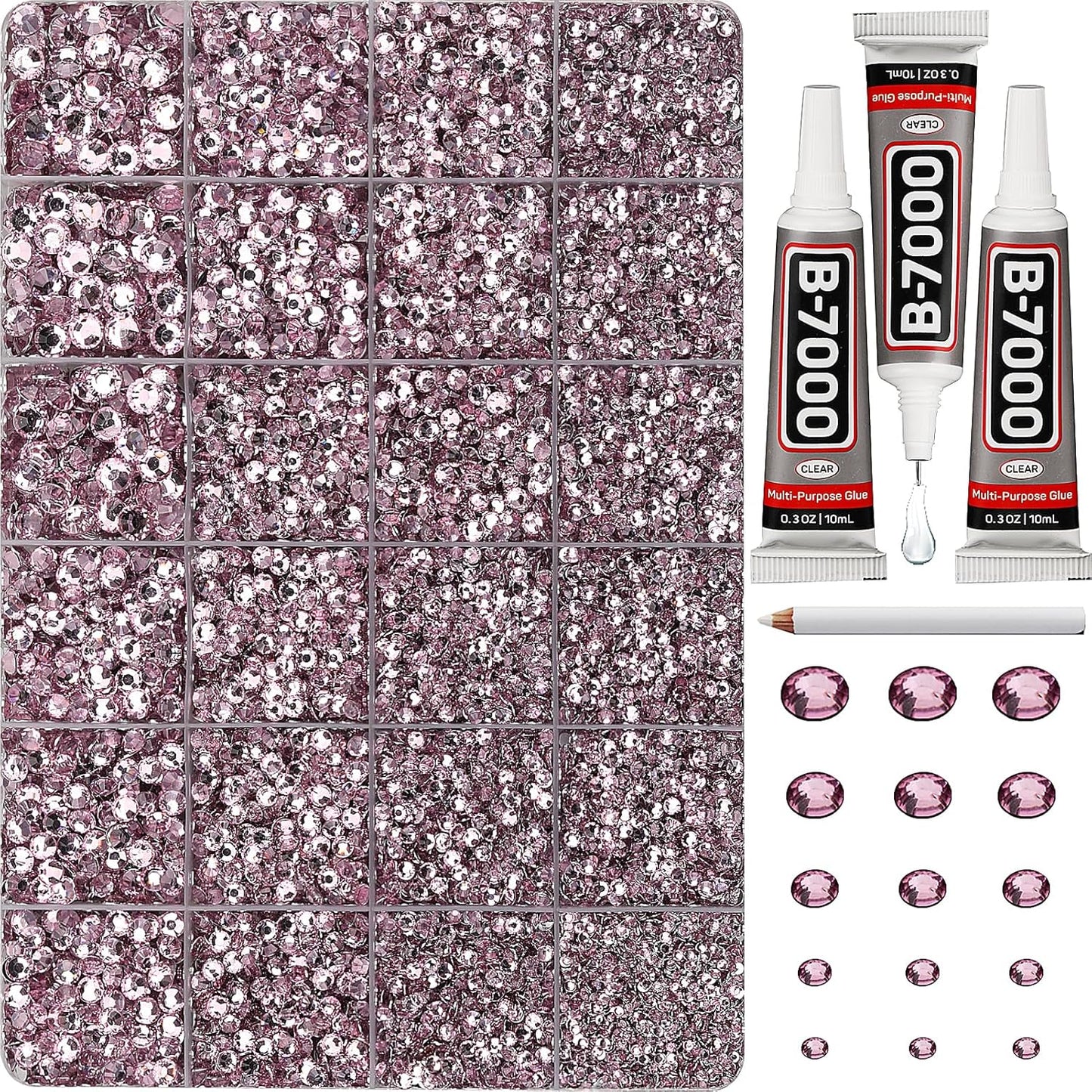 30000Pcs Resin Rhinestones Set for Crafting Bedazzling, Light Pink Flatback Gems Jewels for Crafts Clothes Shoes Fabric Outfit Nails Makeup, Flat Back Crystal 2-6mm with b 7000 Glue-FemmiqueWomen