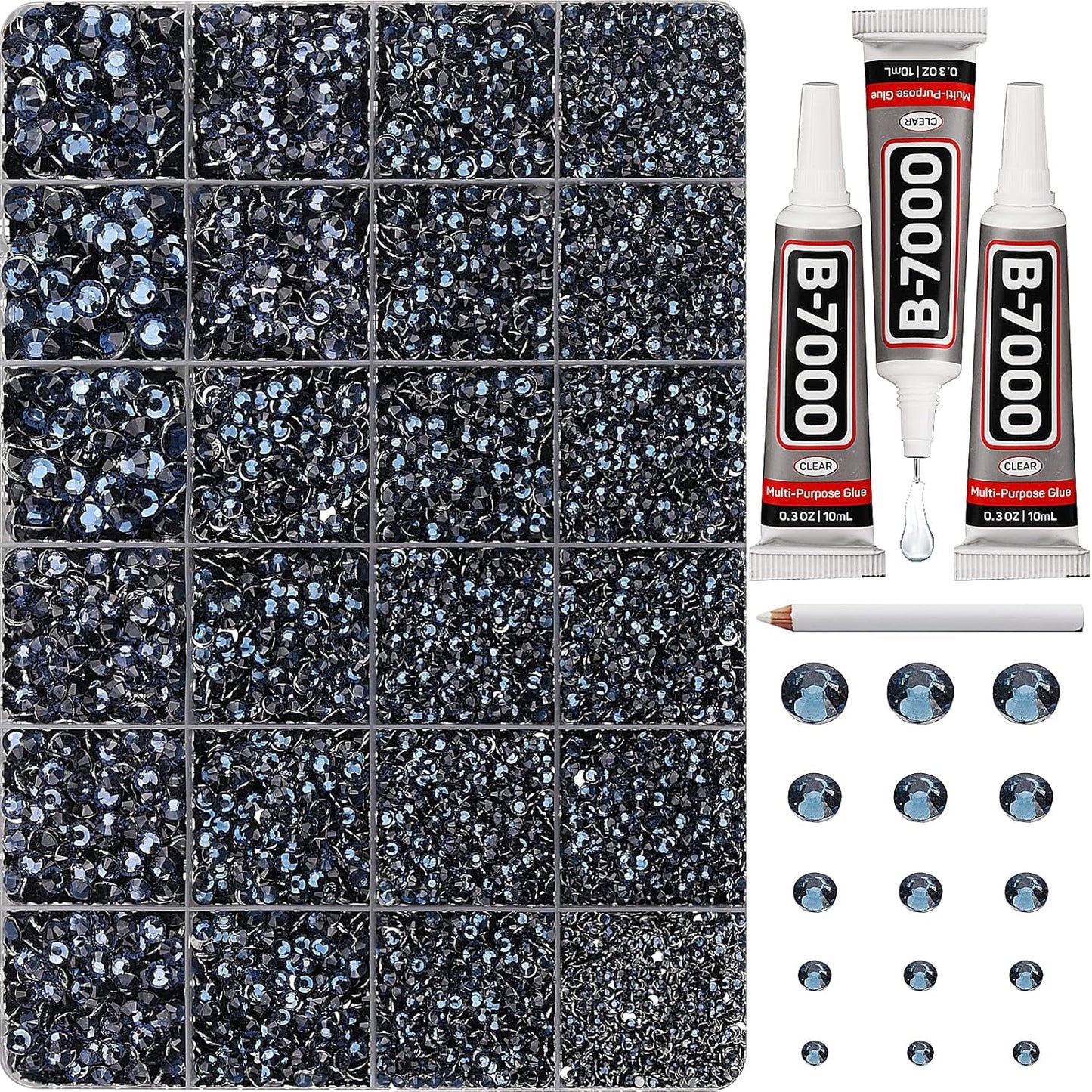 30000Pcs Resin Rhinestones Set for Crafting Bedazzling, Navy Flatback Gems Jewels for Crafts Clothes Shoes Fabric Outfit Nails Makeup, Flat Back Crystal 2-6mm with b 7000 Glue-FemmiqueWomen