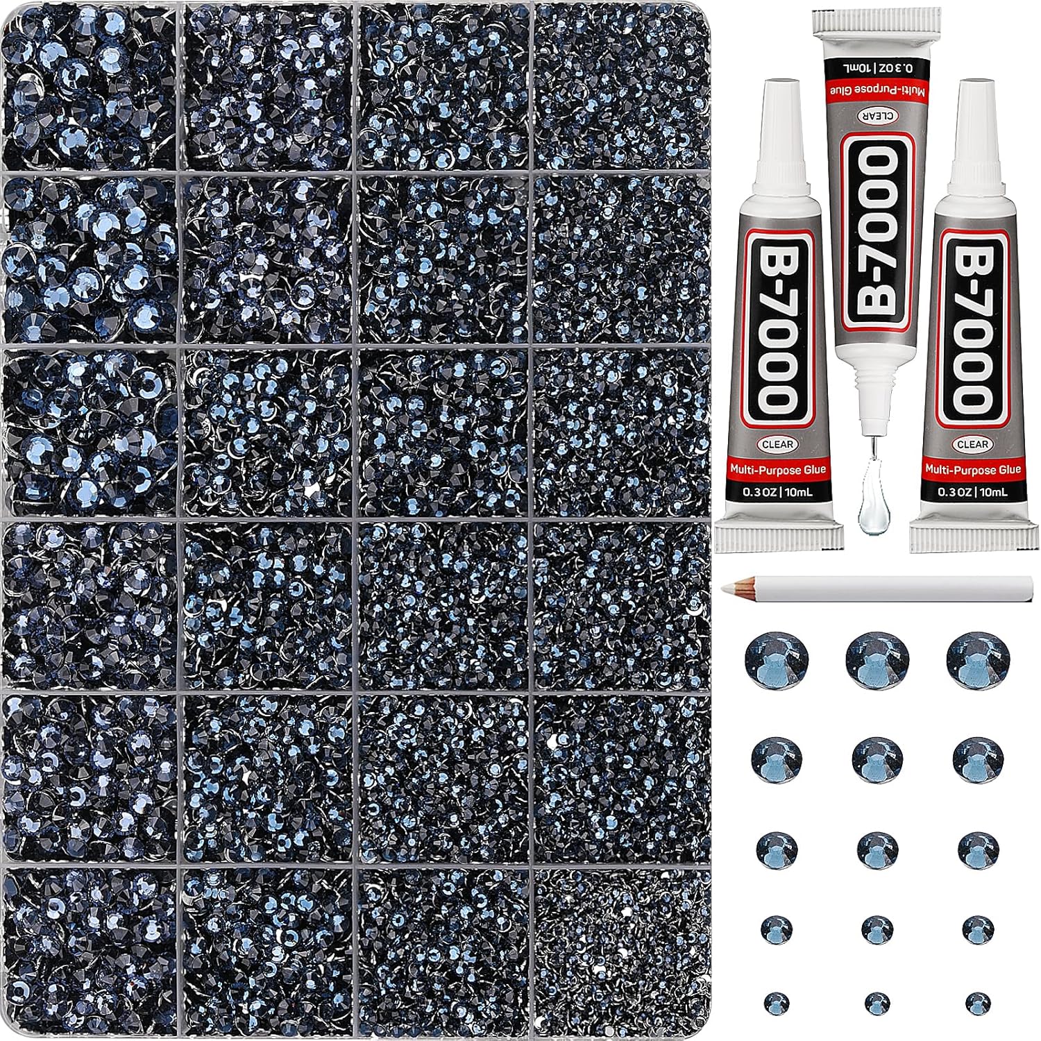 30000Pcs Resin Rhinestones Set for Crafting Bedazzling, Navy Flatback Gems Jewels for Crafts Clothes Shoes Fabric Outfit Nails Makeup, Flat Back Crystal 2-6mm with b 7000 Glue-FemmiqueWomen