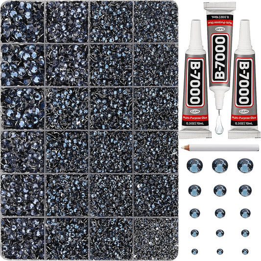 30000Pcs Resin Rhinestones Set for Crafting Bedazzling, Navy Flatback Gems Jewels for Crafts Clothes Shoes Fabric Outfit Nails Makeup, Flat Back Crystal 2-6mm with b 7000 Glue-FemmiqueWomen