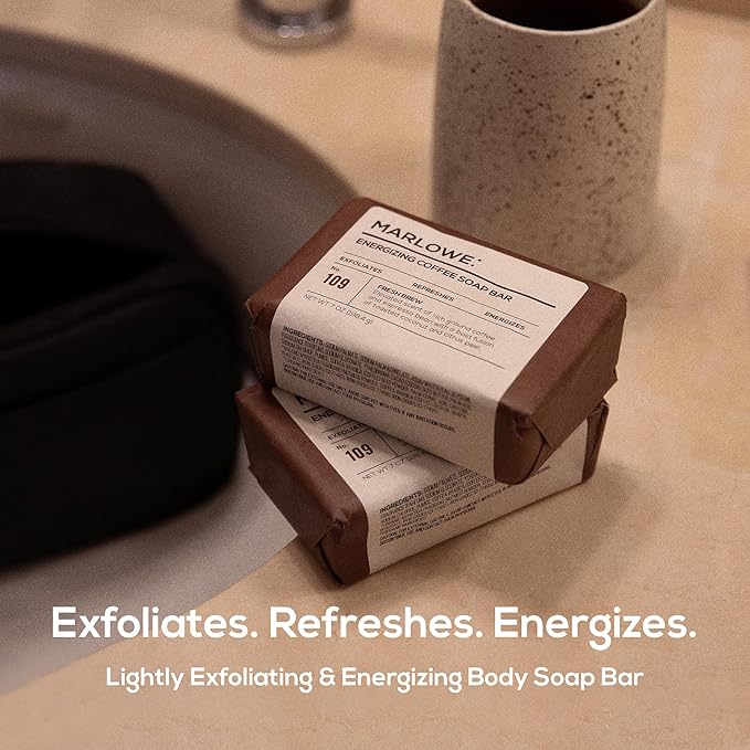 MARLOWE. No. 109 Coffee Bar Soap 7 oz (6 Bars) – Exfoliating Body Scrub for Men with Natural Extracts, Caffeine, Coffee Bean & Cocoa Butter – Energizing Fresh Brewed Scent-FemmiqueWomen