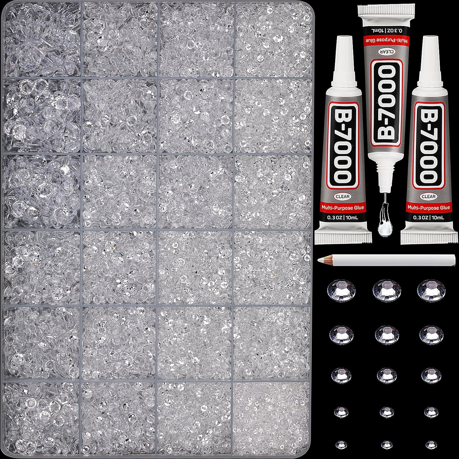 30000Pcs Resin Rhinestones for Crafting Bedazzling, Transparent See-through Clear Flatback Gems Crystal for Crafts Clothing Clothes Shoes Fabric Tumbler, Flat Back Jewels Various Sizes with b7000 Glue-FemmiqueWomen