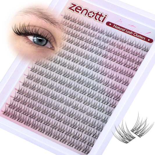 Natural Lash Clusters Wispy Cluster Eyelash Extensions DIY Individual Lashes C Curly 9-12mm Eyelash Clusters 180PCS Lash Extensions with Thin Lash Band by zenotti-FemmiqueWomen