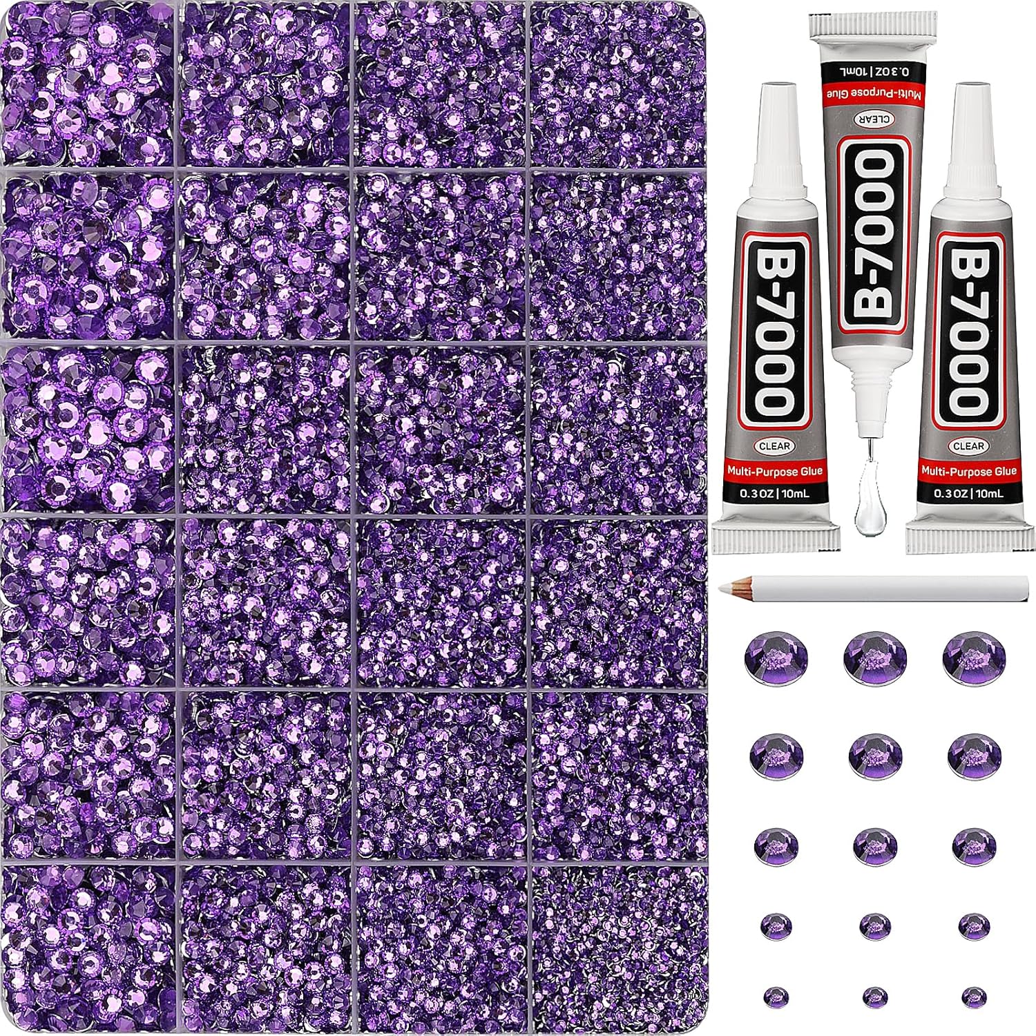 30000Pcs Resin Rhinestones Set for Crafting Bedazzling, Lavender Flatback Gems Jewels for Crafts Clothes Shoes Fabric Outfit Nails Makeup, Flat Back Crystal 2-6mm with b 7000 Glue-FemmiqueWomen