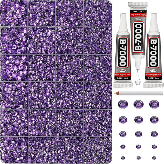 30000Pcs Resin Rhinestones Set for Crafting Bedazzling, Lavender Flatback Gems Jewels for Crafts Clothes Shoes Fabric Outfit Nails Makeup, Flat Back Crystal 2-6mm with b 7000 Glue-FemmiqueWomen