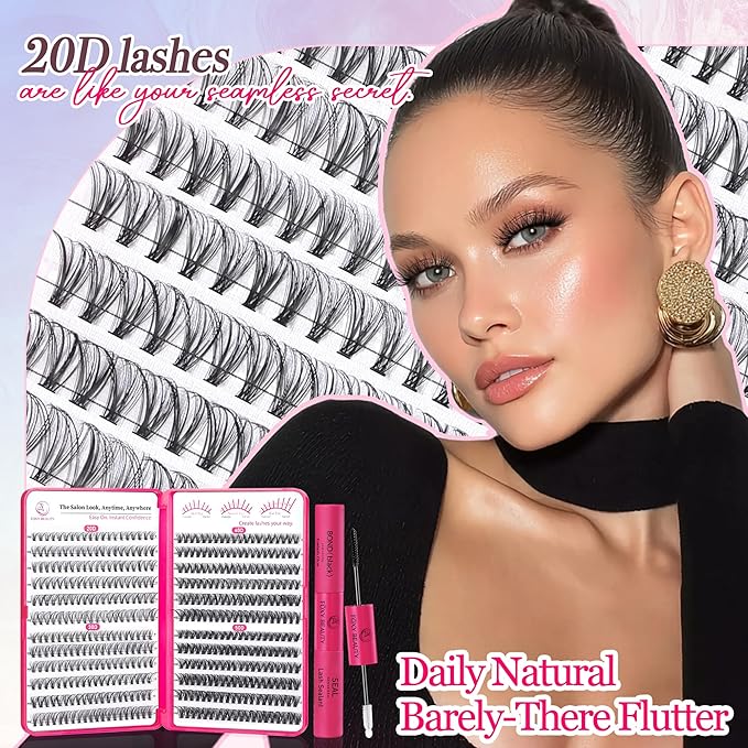 Waltz Lash Clusters Kit - Lash Clusters Lash Extension Kit with Bond and Seal Eyelash Cluster 20D30D40D50D-0.07D Cluster Eyelash Extensions Eyelash Extension Kit DIY at Home-FemmiqueWomen