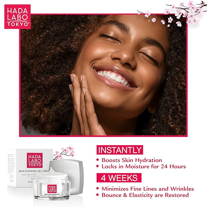 Hada Labo Tokyo Plumping Gel Cream, Facial Moisturizer, Clinically Proven to Provide 24-Hour Moisture in One Use, Super HyaluronicAcid, Ceramides, Collagen, No Parabens, Dyes or Fragrance, 1.76 oz-FemmiqueWomen