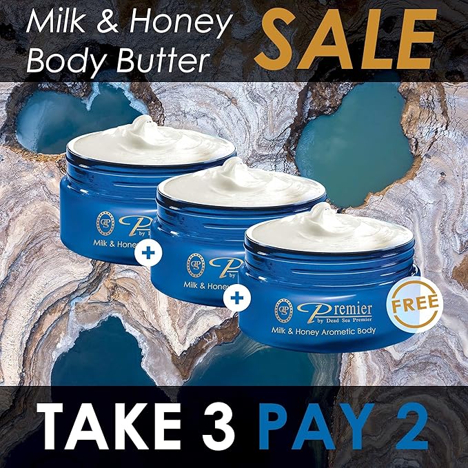 Premier Dead Sea Aromatic Body Butter – Milk & Honey, Hydrating Shea Body Butter for Women & Men, Moisturizing, Firming & Anti-Aging Cream for Dry Skin, Hand & Body, 5.95 Fl.oz-FemmiqueWomen