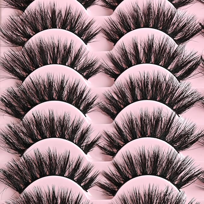 FARRED Cat Eye Lashes Fluffy False Eyelashes 14 Pairs Fake Eyelashes Natural Look Short Natural Lashes Cateye Lash Wispy Volume Eyelash Faux Mink Strip Lashes Pack for Daily Makeup (F27 | 9-17mm)-FemmiqueWomen