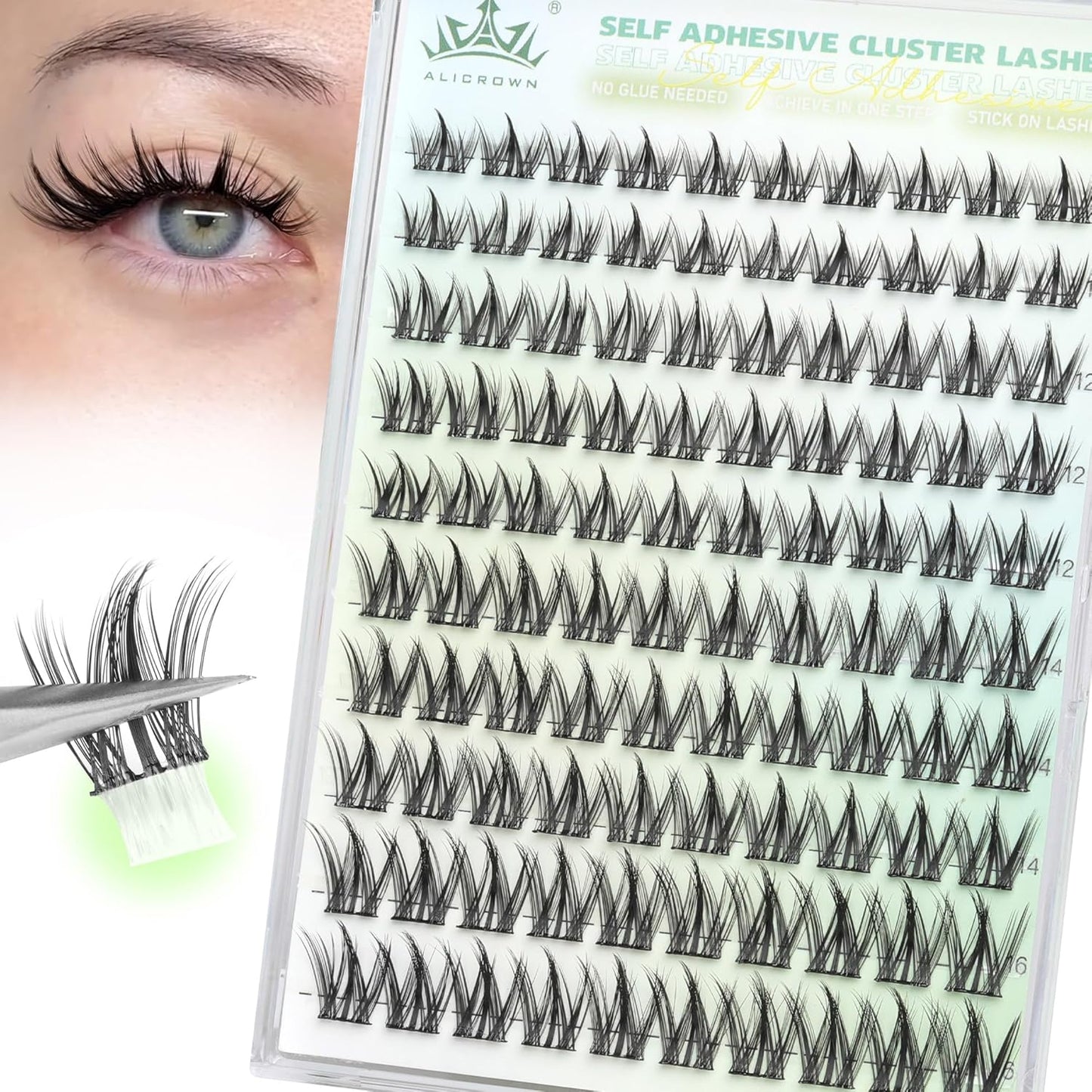 Self Adhesive Eyelashes Manga Lash Clusters 10MM-16MM No Glue Needed Eyelash Clusters Wispy Self Adhesive Lash Extensions Spiky Pre Glued Eyelash Extensions 100Pcs-FemmiqueWomen