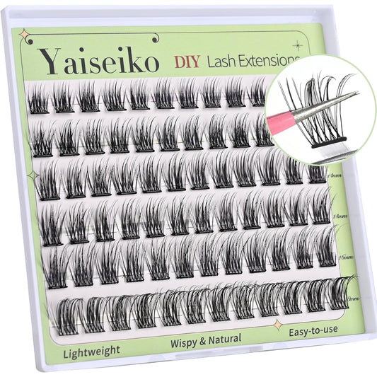 Self Adhesive Eyelash Clusters Press On Lashes, Self Adhesive Eyelashes No Glue Needed Lash Extension Reusable Wispy DIY Eyelash Extensions D curl Pre Glued Cluster Lashes 10-18mm(Y02 72Pcs)-FemmiqueWomen