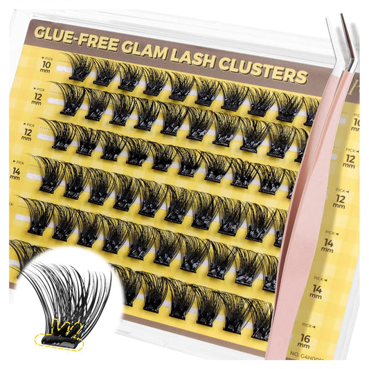 PopUp Self Adhesive Eyelashes Clusters, Press On Lashes Pre Glued Eyelash Extension Kit with Lash Tweezer,10-16mm No Glue No Remover Needed Self Adhesive Lashes Clusters CT50-FemmiqueWomen