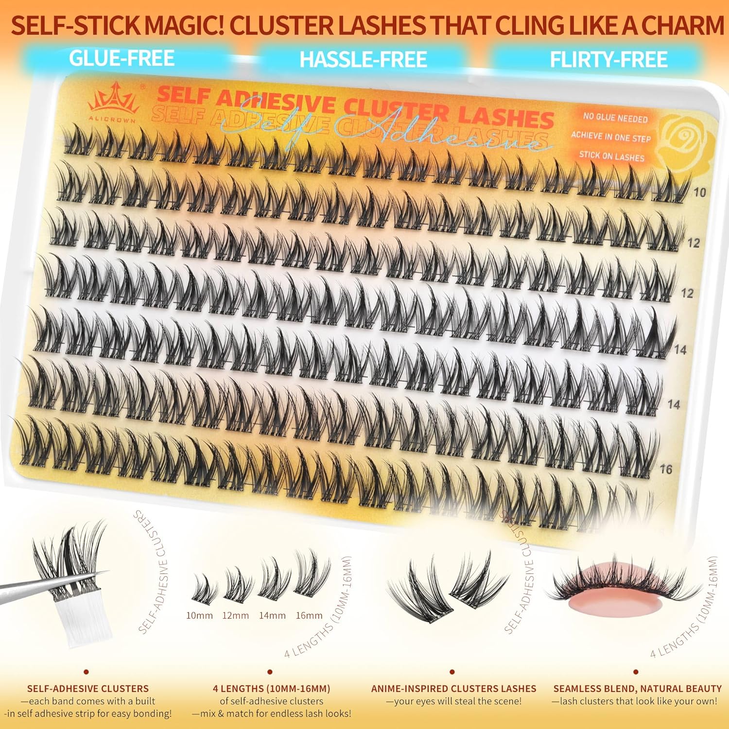 Self Adhesive Eyelashes No Glue Lash Clusters Manga Eyelash Extensions Self Adhesive Eyelash Clusters Wispy Individual Lashes Extensions Spiky Pre-glued Eyelashes 126Pcs-FemmiqueWomen
