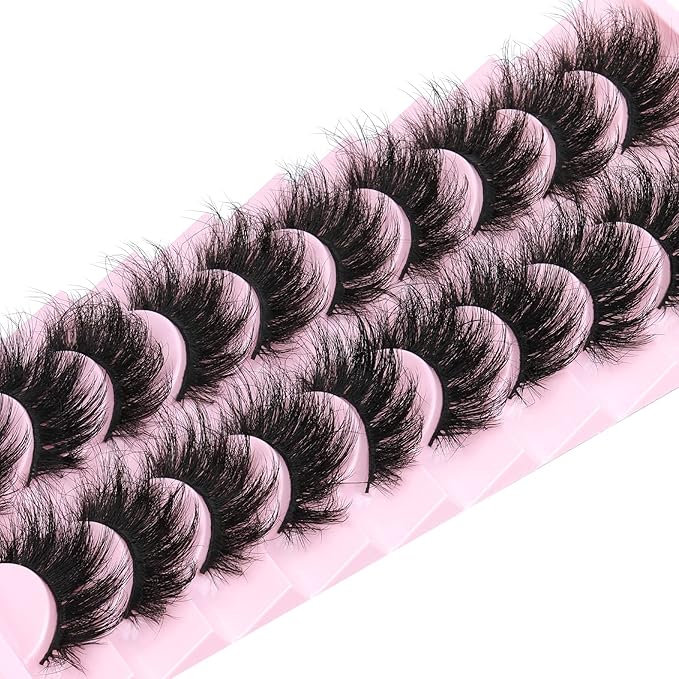 Mink Lashes 8D Volume Dramatic False Eyelashes Soft 20 mm 10 Pairs Pack Wispy FANXITON Faux Mink Eye Lashes-FemmiqueWomen