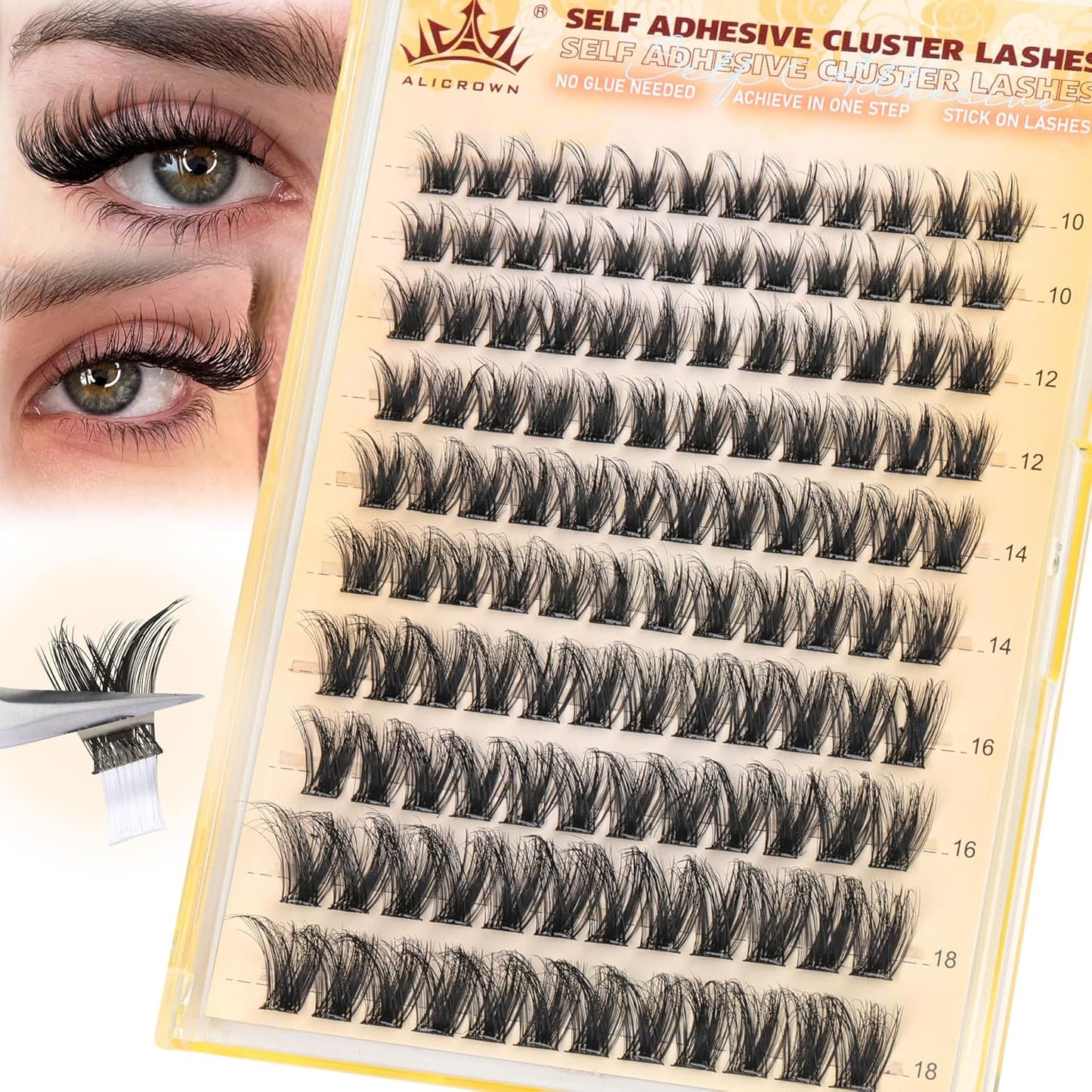 Self Adhesive Lash Clusters Natural No Glue Eyelashes Pre-glued Cluster Eyelash Extensions Wispy Reusable Self Adhesive Eyelash Clusters 120Pcs 10MM-18MM-FemmiqueWomen