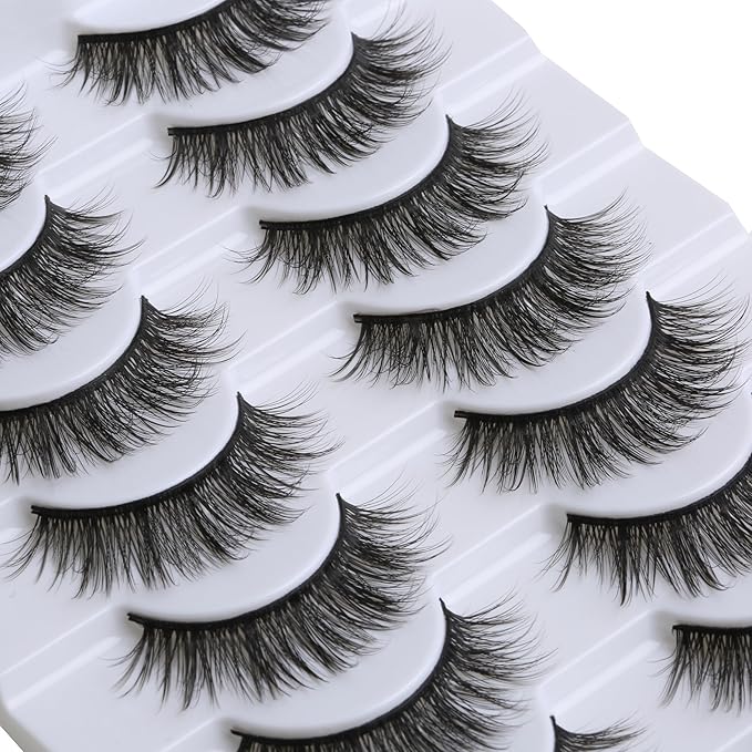 SUNWELL False Eyelashes 14mm Mink Lashes Natural Look 3D Faux Mink Lashes Manga Lashes Strips Soft Wispy Luxury Volume Fake Lashes 10 Pairs Pack-FemmiqueWomen
